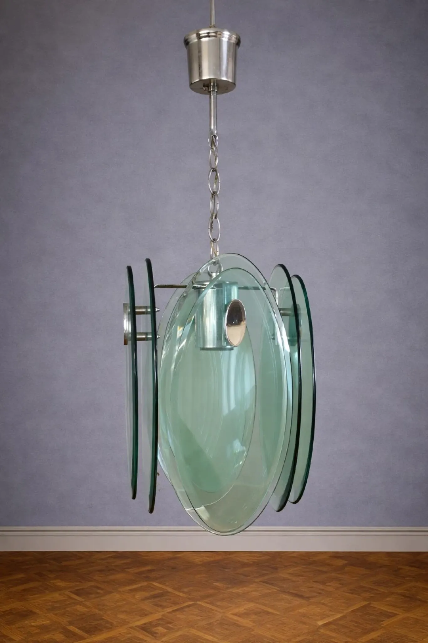 Nilo Veca for Fontana Arte: Vintage design pendant light in smoked green glass.
