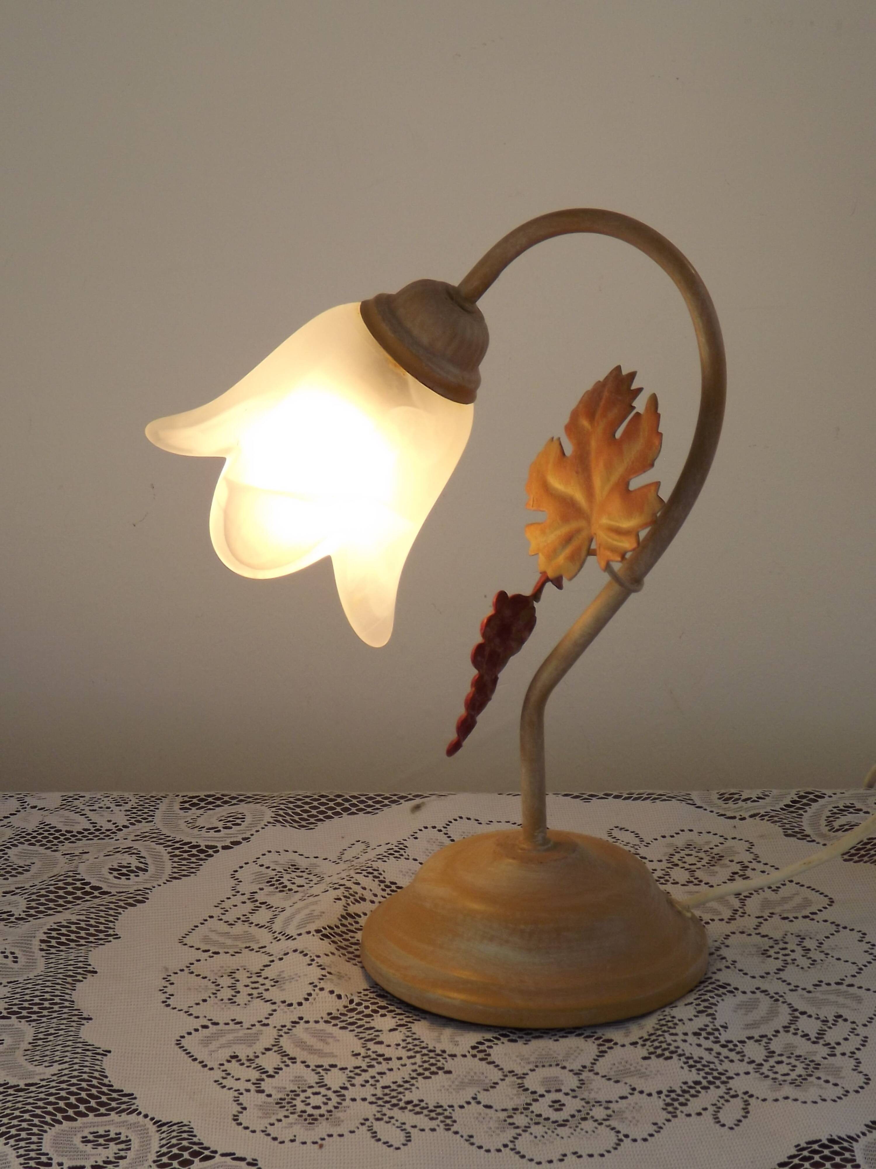 Vintage French Goose Neck Lamp - Grape Detail - Opaque Glass Shade