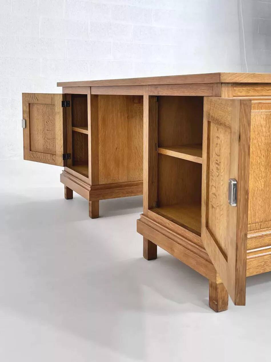 Bureau double face en chêne et cuir