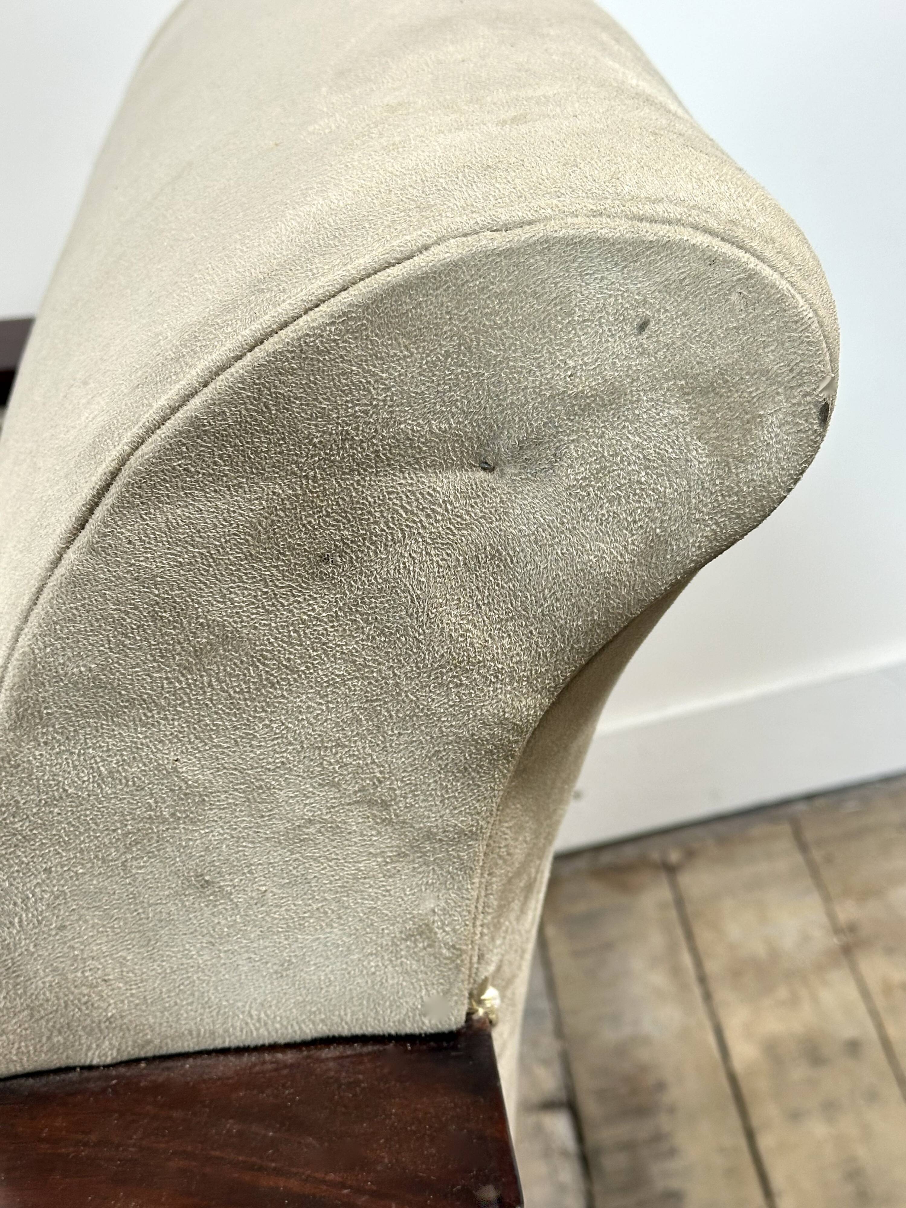Pair of Art Deco armchairs in rosewood and suede.