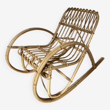 Rocking-chair en rotin vintage pour enfants, années 1960