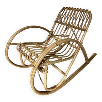 Rocking-chair en rotin vintage pour enfants, années 1960