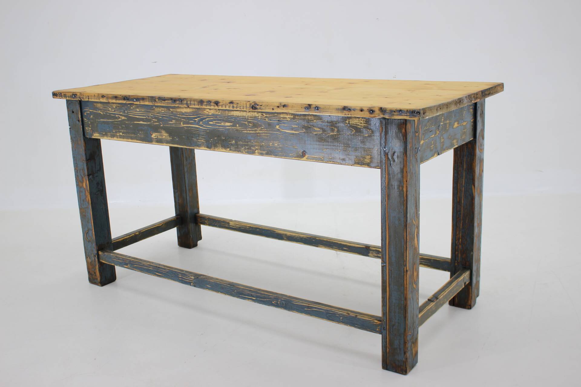 1950s Patinated Pine Tree Wooden Table, Czechoslovakia