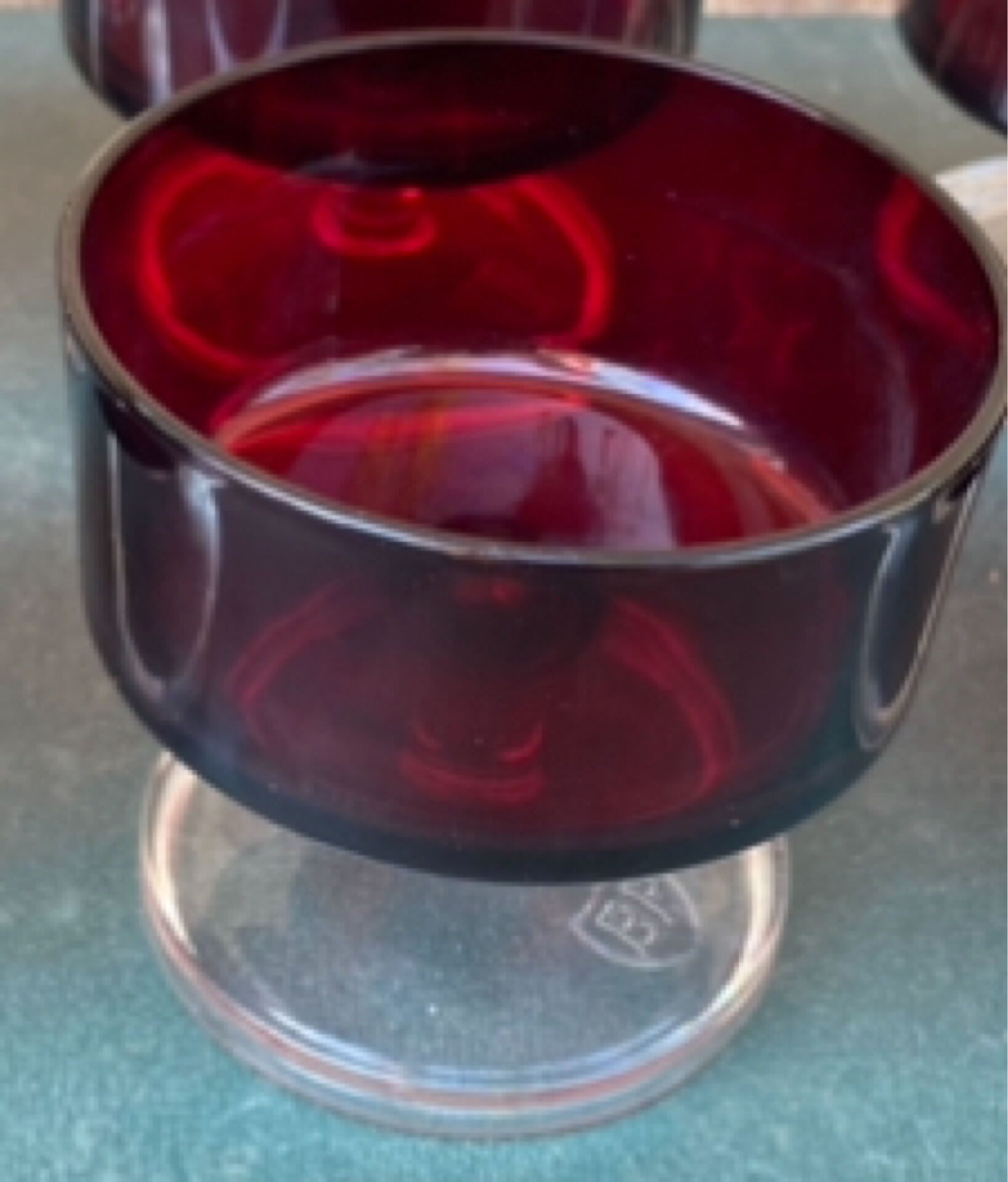 Set of 6 dessert bowls / vintage ruby red glass glasses