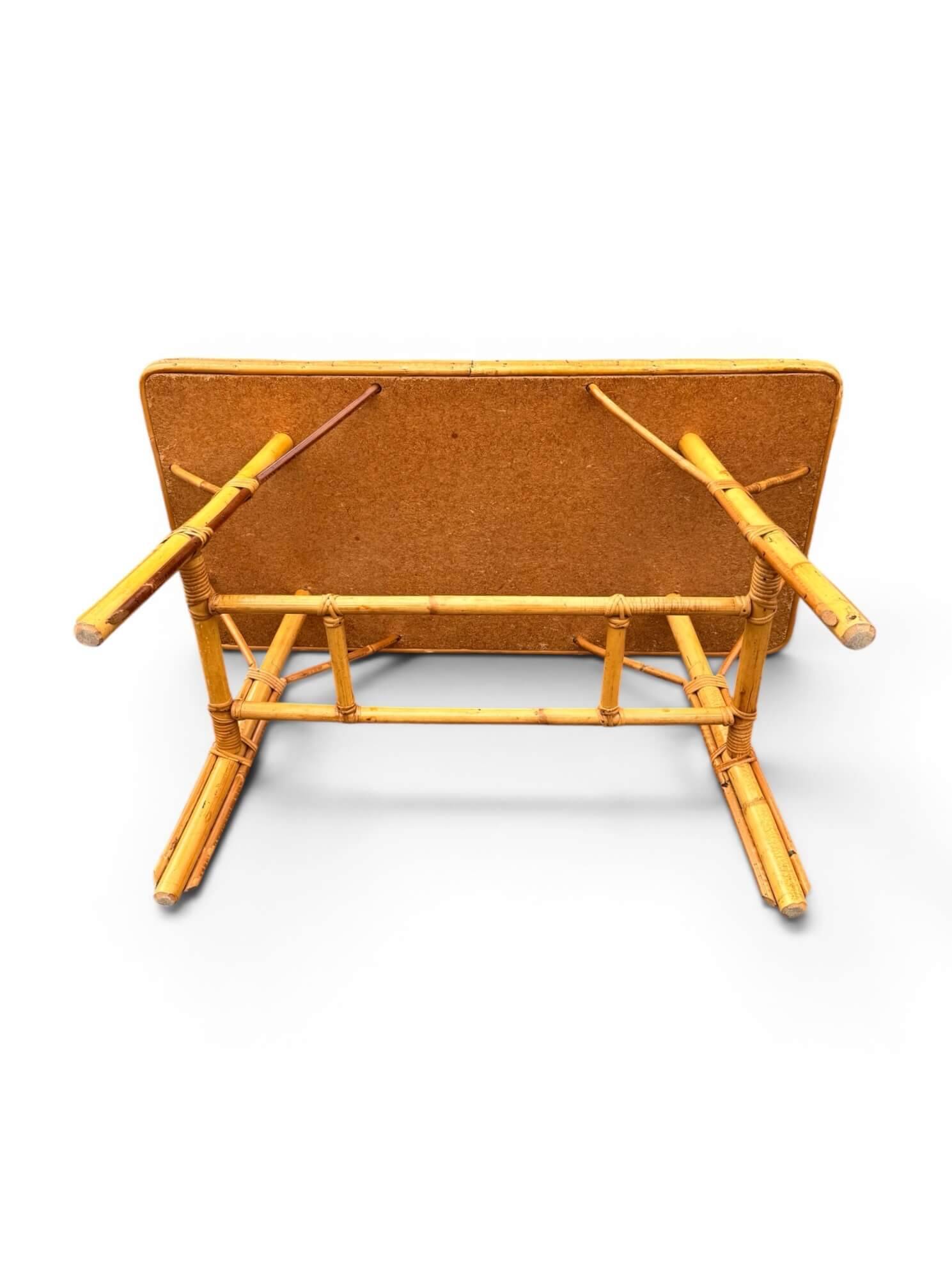 Vintage Audoux Minnet rattan and bamboo coffee table