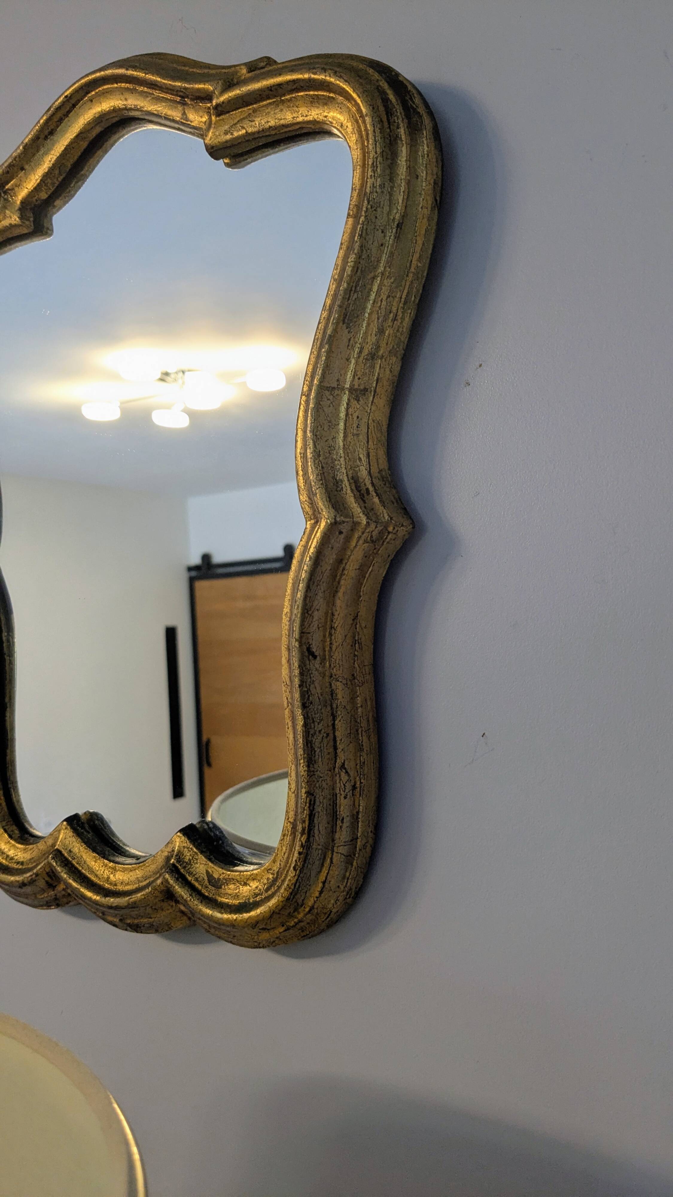 Baroque style gilded mirror – antique patina – 37 x 30 cm