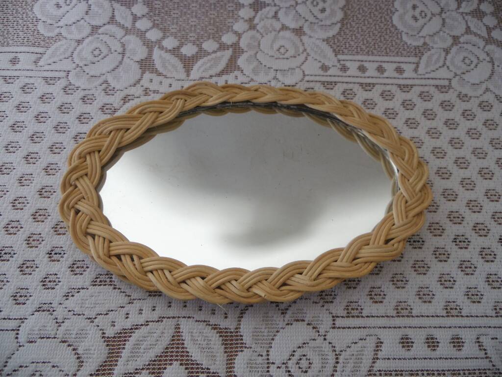 Small oval wicker mirror