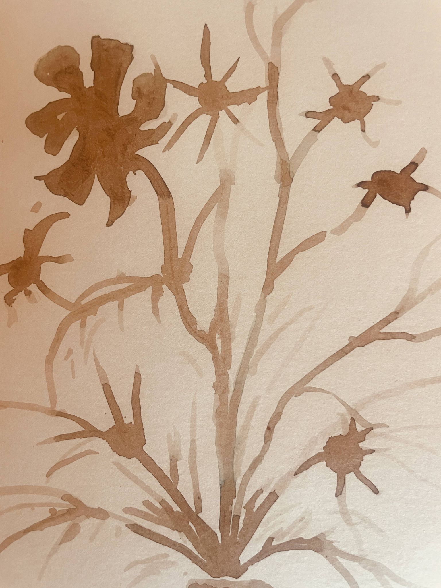 Tableau, nature morte monochrome sépia « fleurs séchées », signé