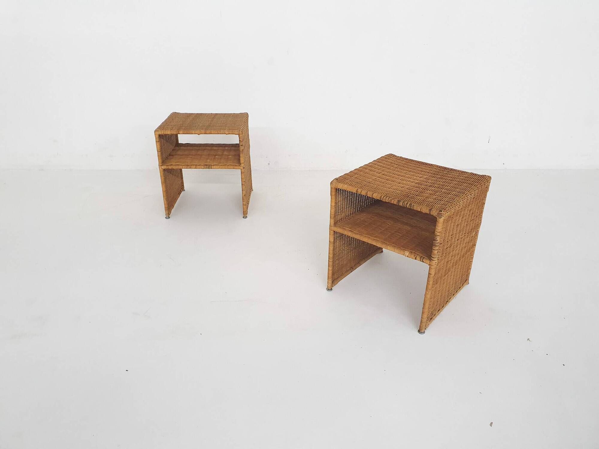 Set of two wicker bed side tables, France 1960's