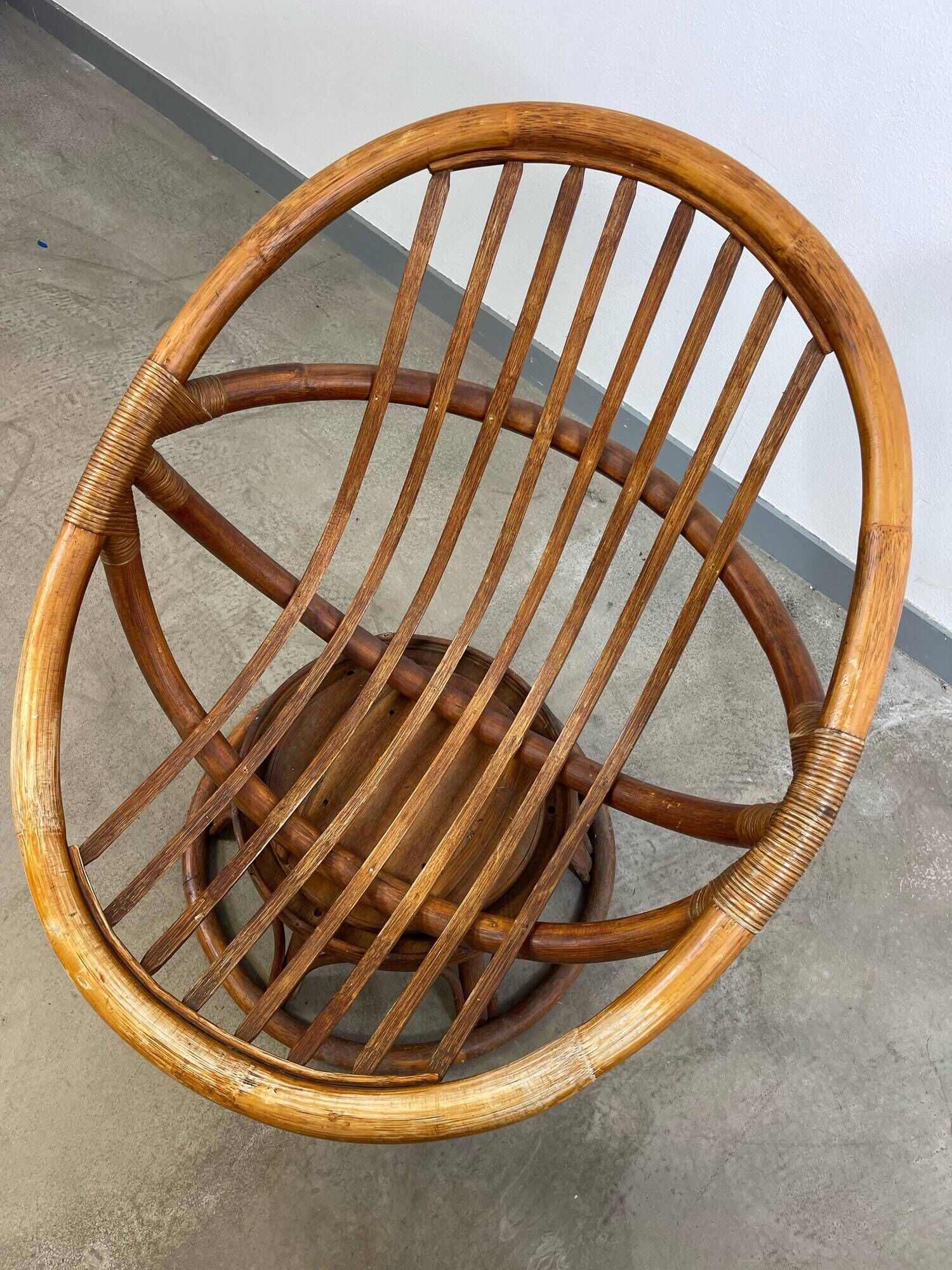 Vintage rattan swivel saucer armchair from the 70s
