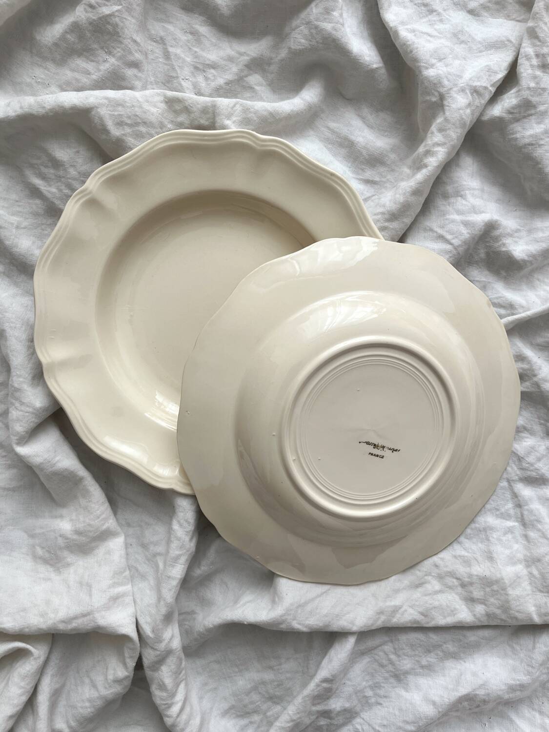 2 ivory fluted earthenware soup plates Sarreguemines