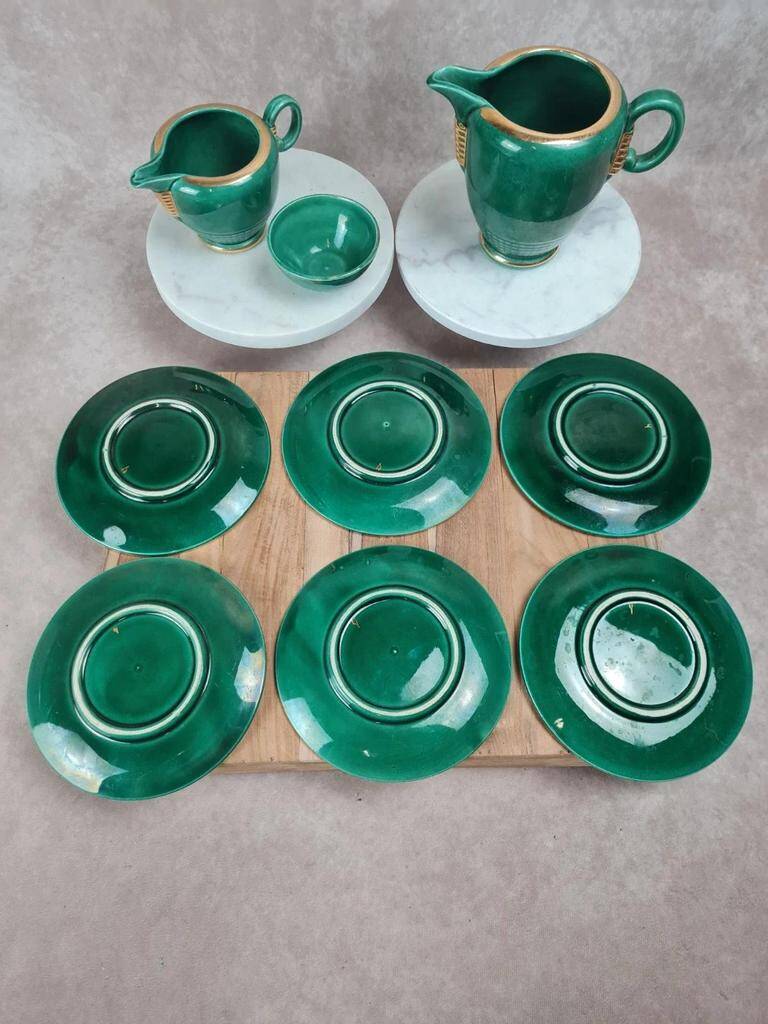 Service à café / thé Saint-Clément modèle 4044 vert émaillé doré – Art déco