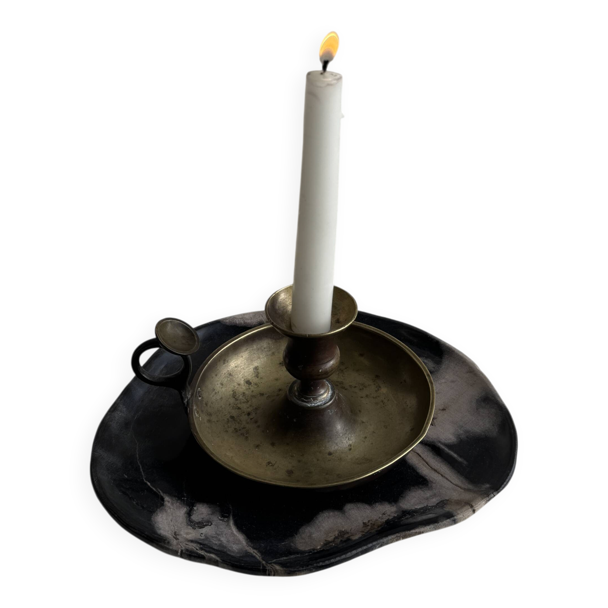 Antique blackened gold hand candlestick H8 D13.5