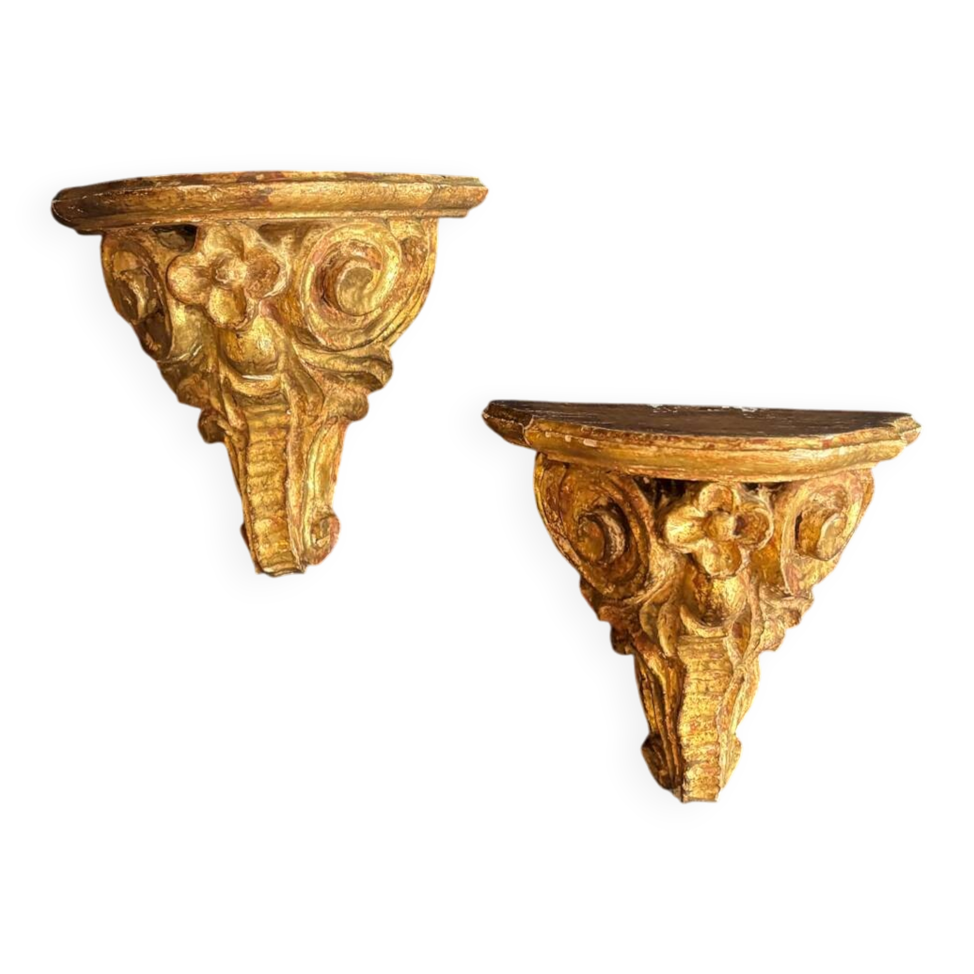 Pair of gilded wooden console tables