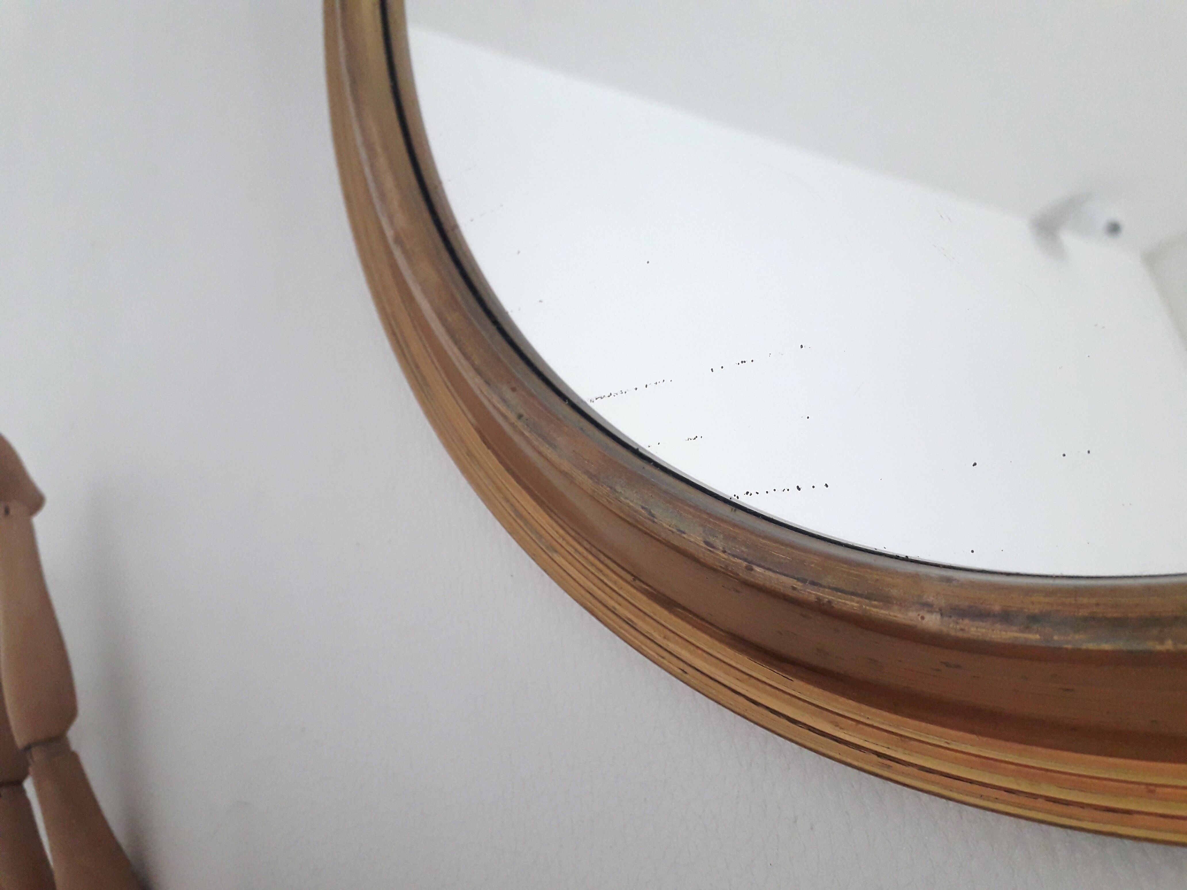Old mirror and brass top, round, vintage 1960, 32 cm