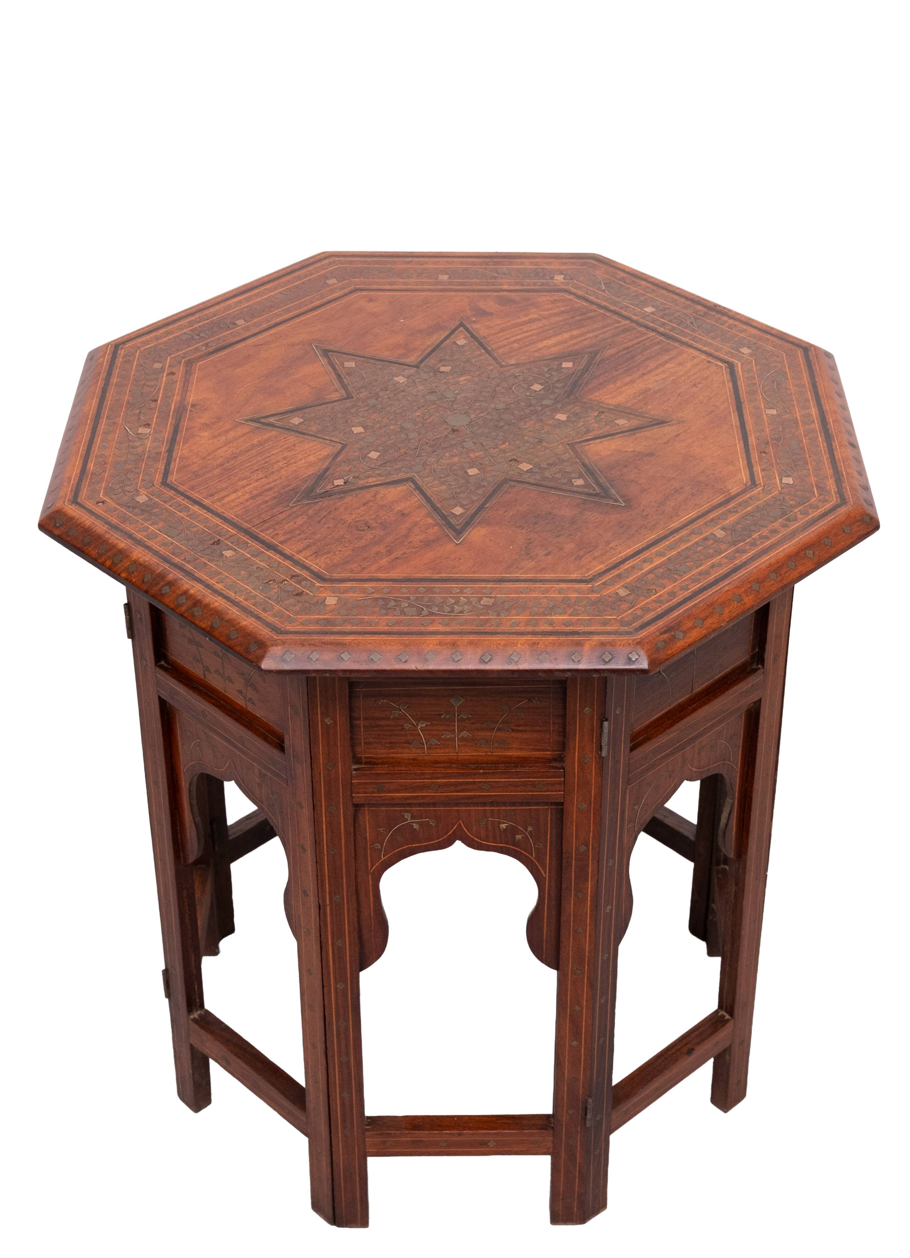 Fabulous Hoshiarpur Anglo Indian brass inlaid hardwood occasional coffee ta