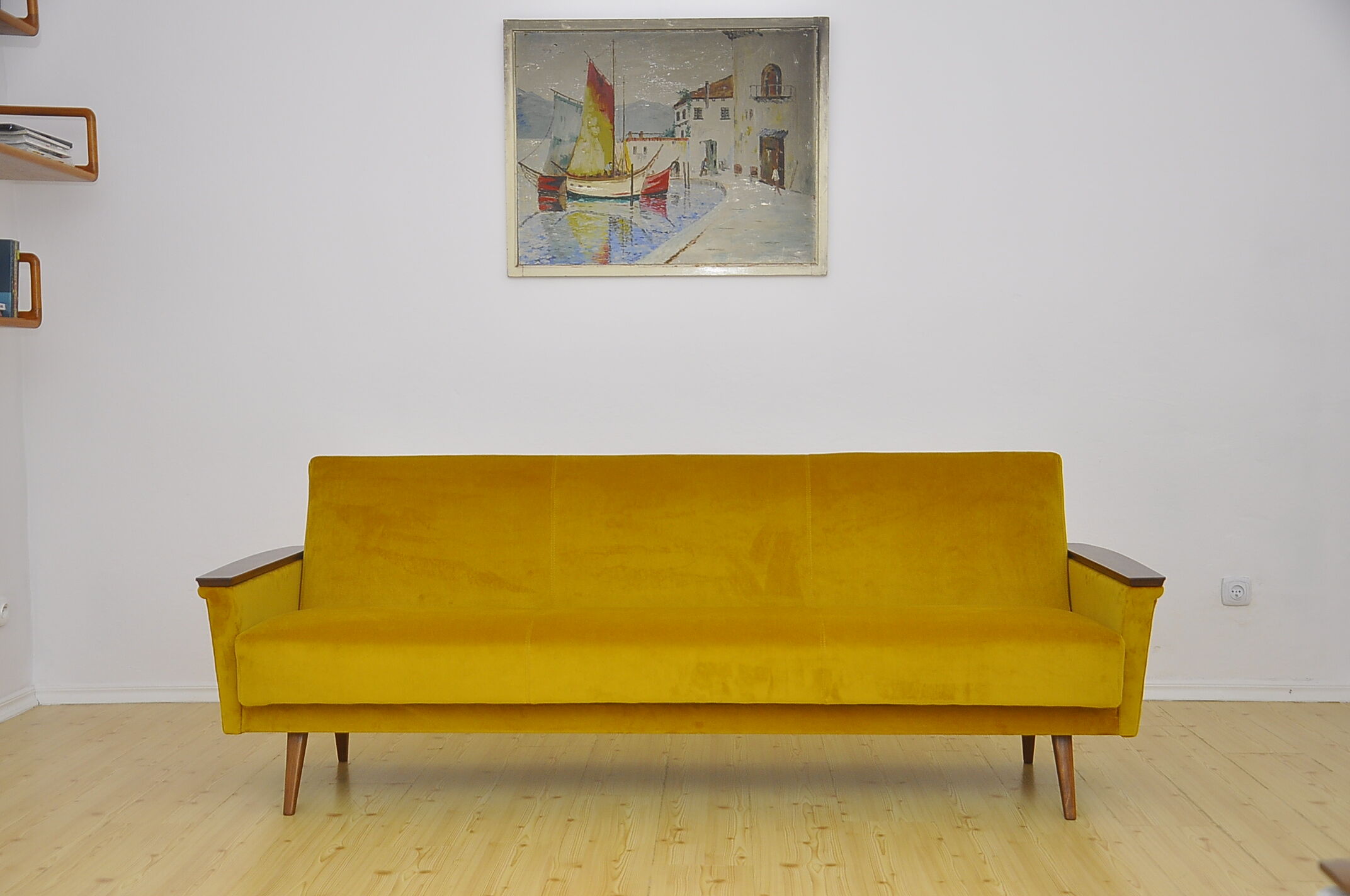 Velvet Daybed Sofa with fold-out function, 1960s