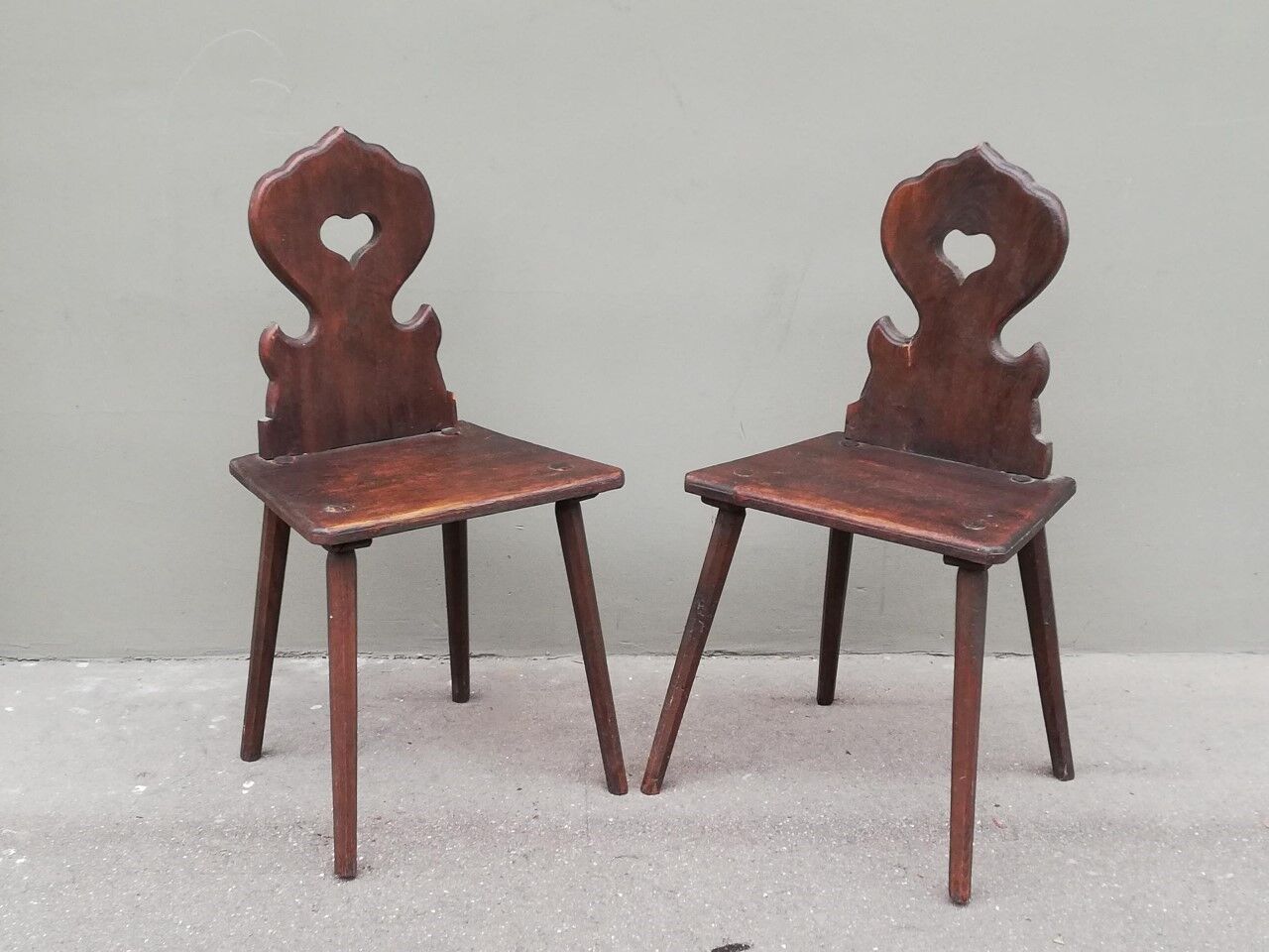 Pair of antique solid oak chairs