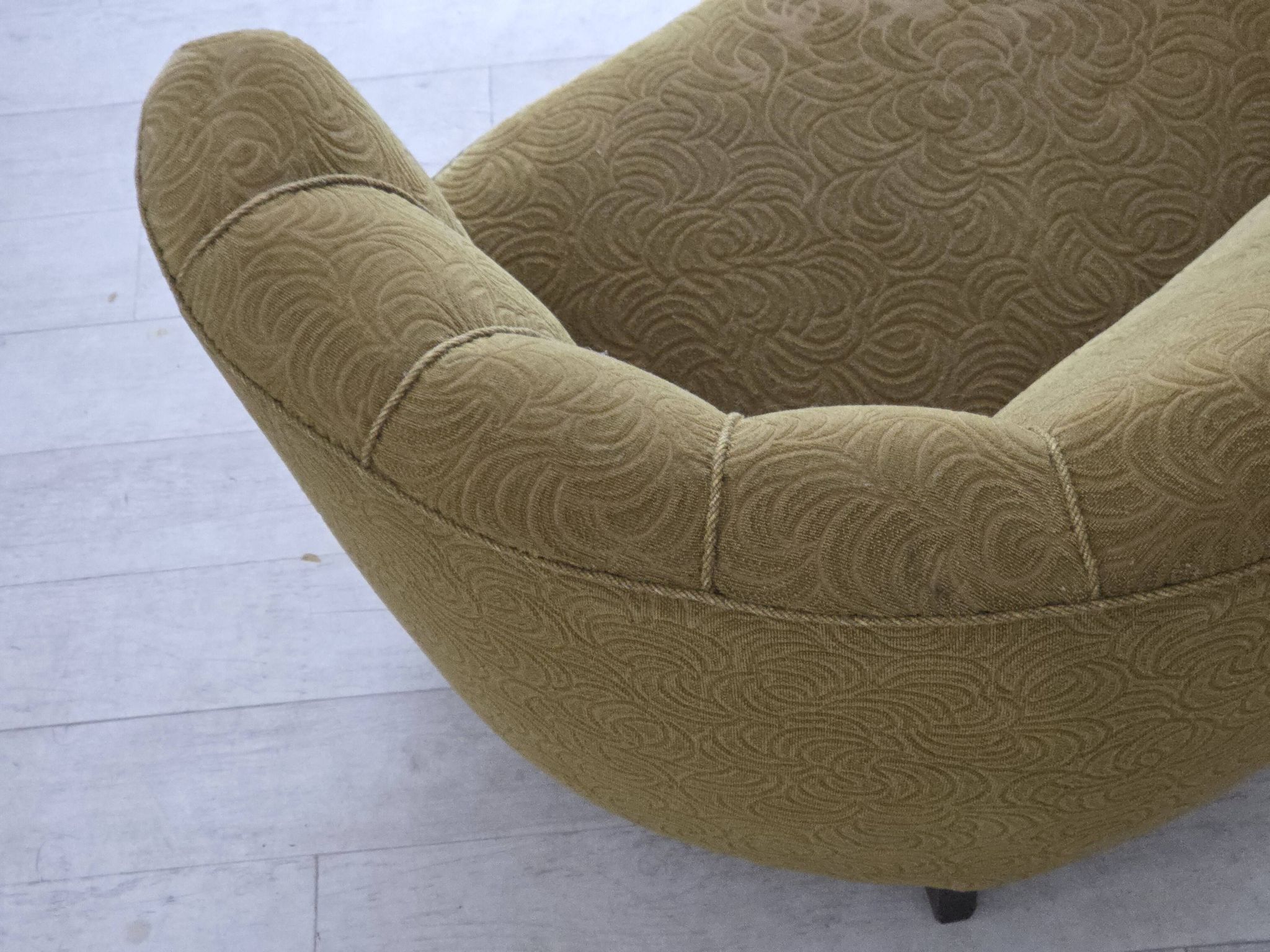 1960s, Danish 2-seater "Banana" sofa, furniture velour, beech wood.