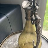 ewer carafe colored glass, handle and tin lid