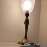 Lamp with a 19th-century chiseled bronze base and antique glass shade