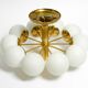 Beautiful 1960s Space Age brass ceiling lamp with 10 glass balls by Kaiser