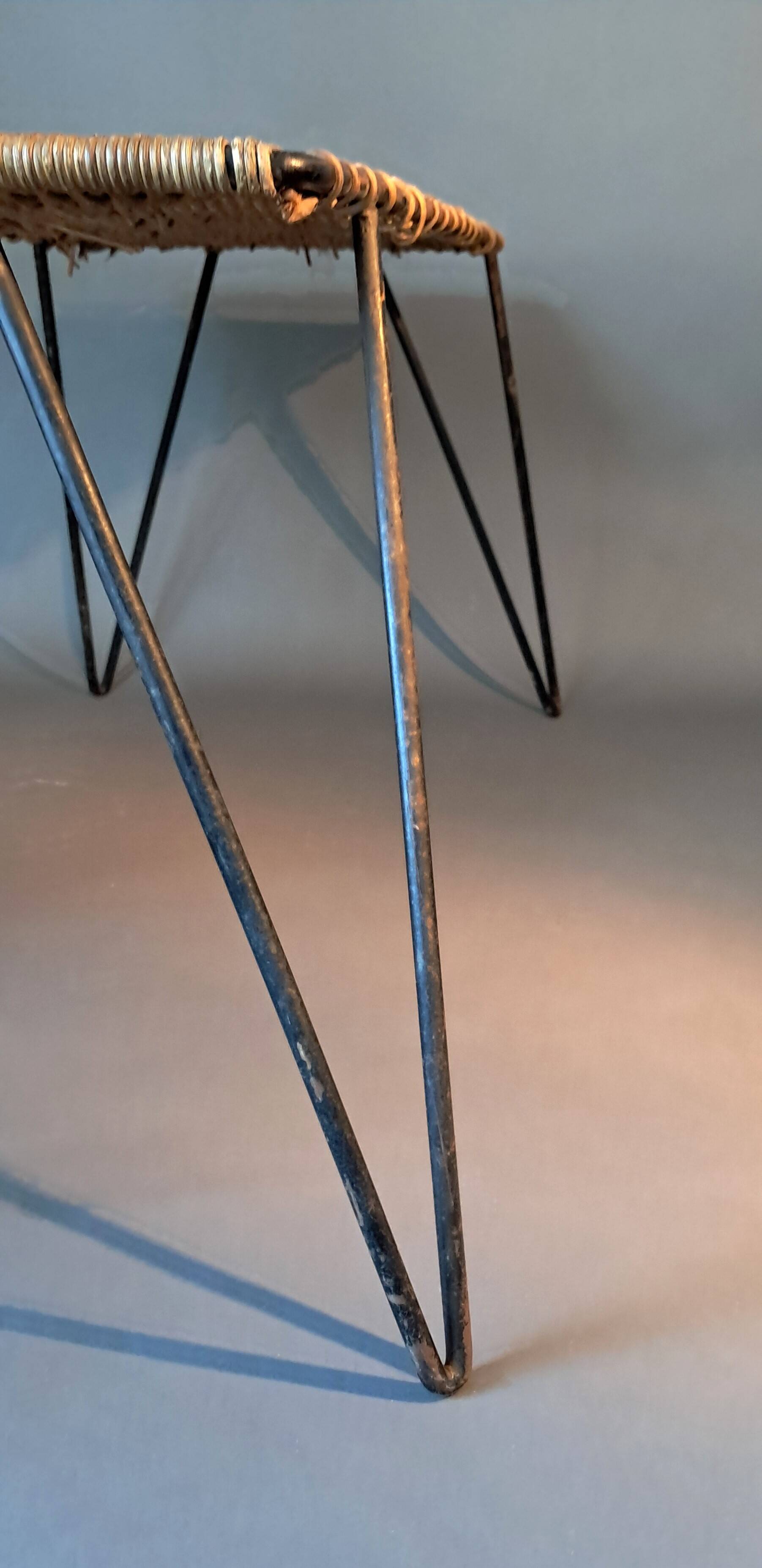 Vintage Raoul Guys coffee table in wicker and black metal, 1960.