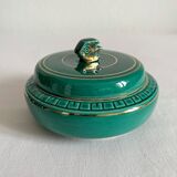 Vintage green ceramic round box from the 1950s