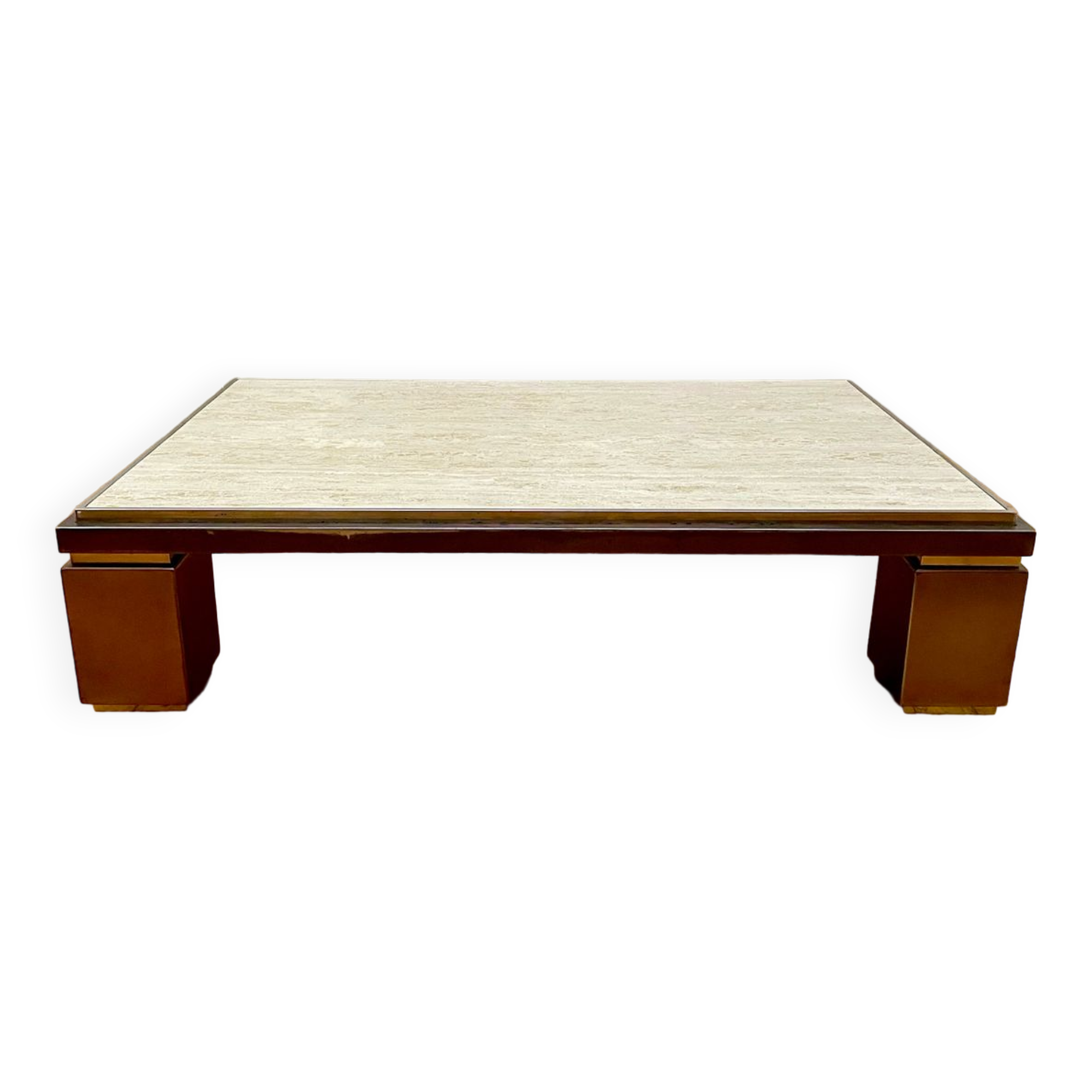 Belgochrome Coffee Table Travertine, copper and brass