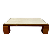 Table Basse Belgochrome Travertin, cuivre et laiton