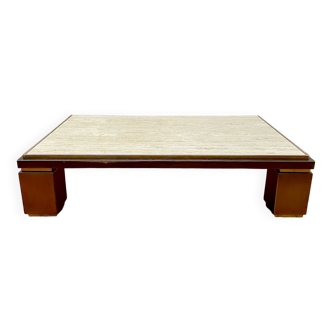 Table Basse Belgochrome Travertin, cuivre et laiton