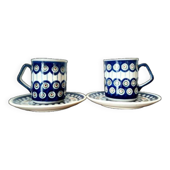Duo of vintage Bolesliawiec ceramic mugs