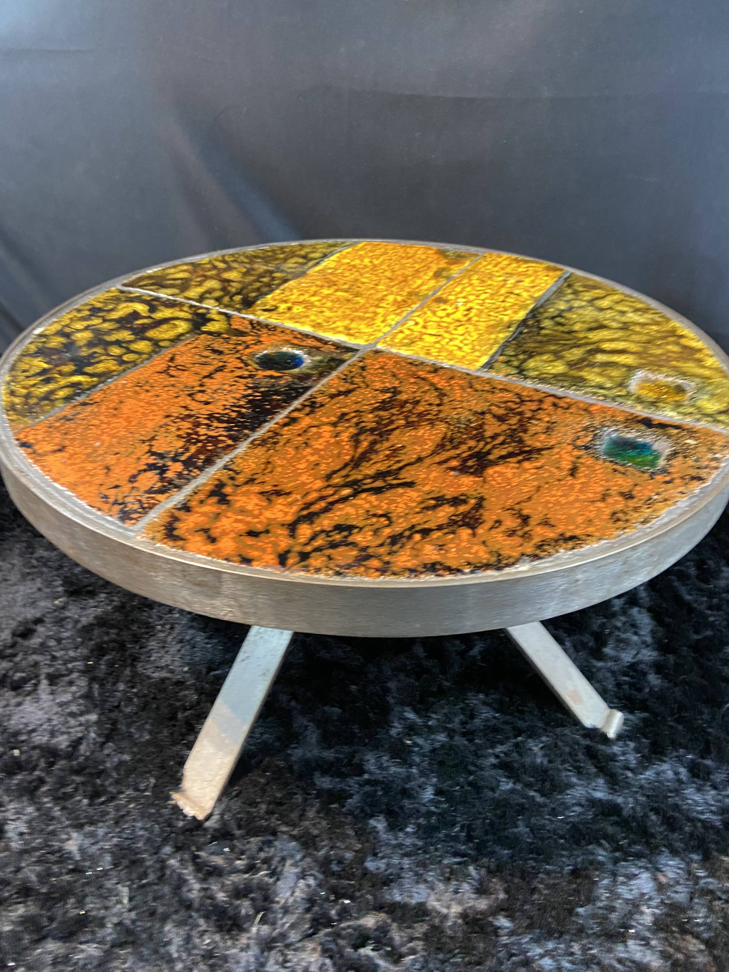 Roche Bobois coffee table design 1960-1970 ceramic top on metal.