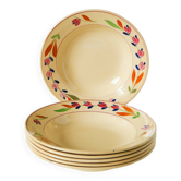 Lot de 6 assiettes creuses à fleurs Gien modèle "Jeannine", 1940