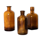 Lot de 3 pots d'apothicaires marron