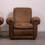 Mickey armchairs by Baxter Italy in Nabuk camel leather, circa 1998