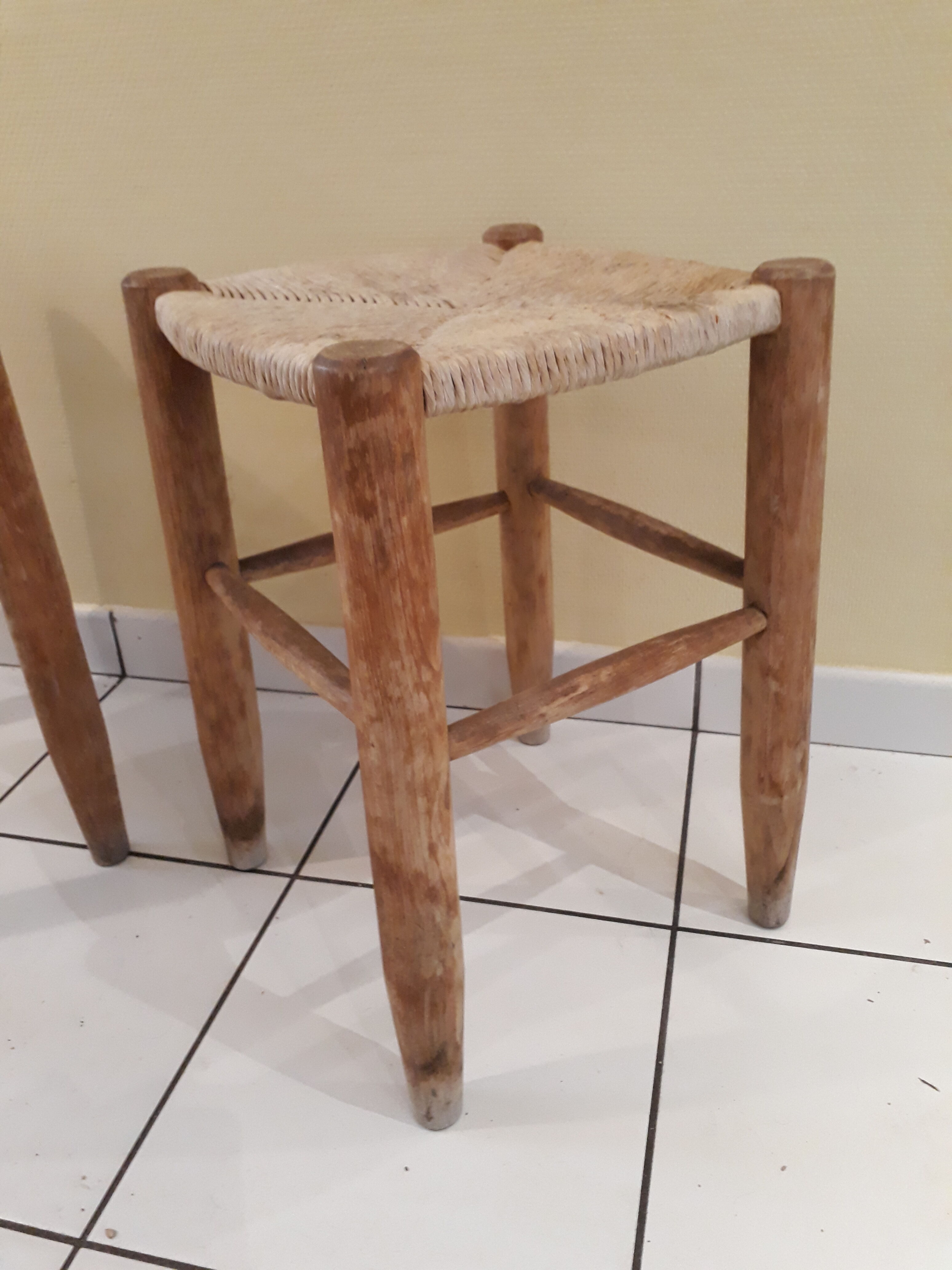 Pair of stools savoyards"wood and straw 1960