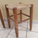 Pair of stools savoyards"wood and straw 1960
