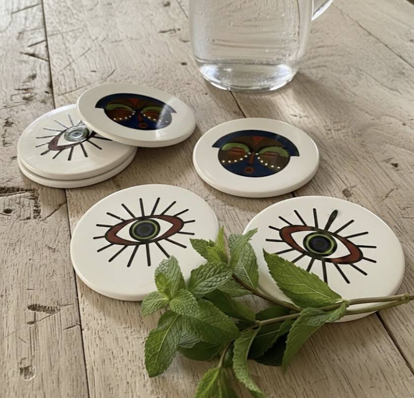 Lot of 6 ethnic ceramic coasters