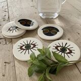 Lot of 6 ethnic ceramic coasters