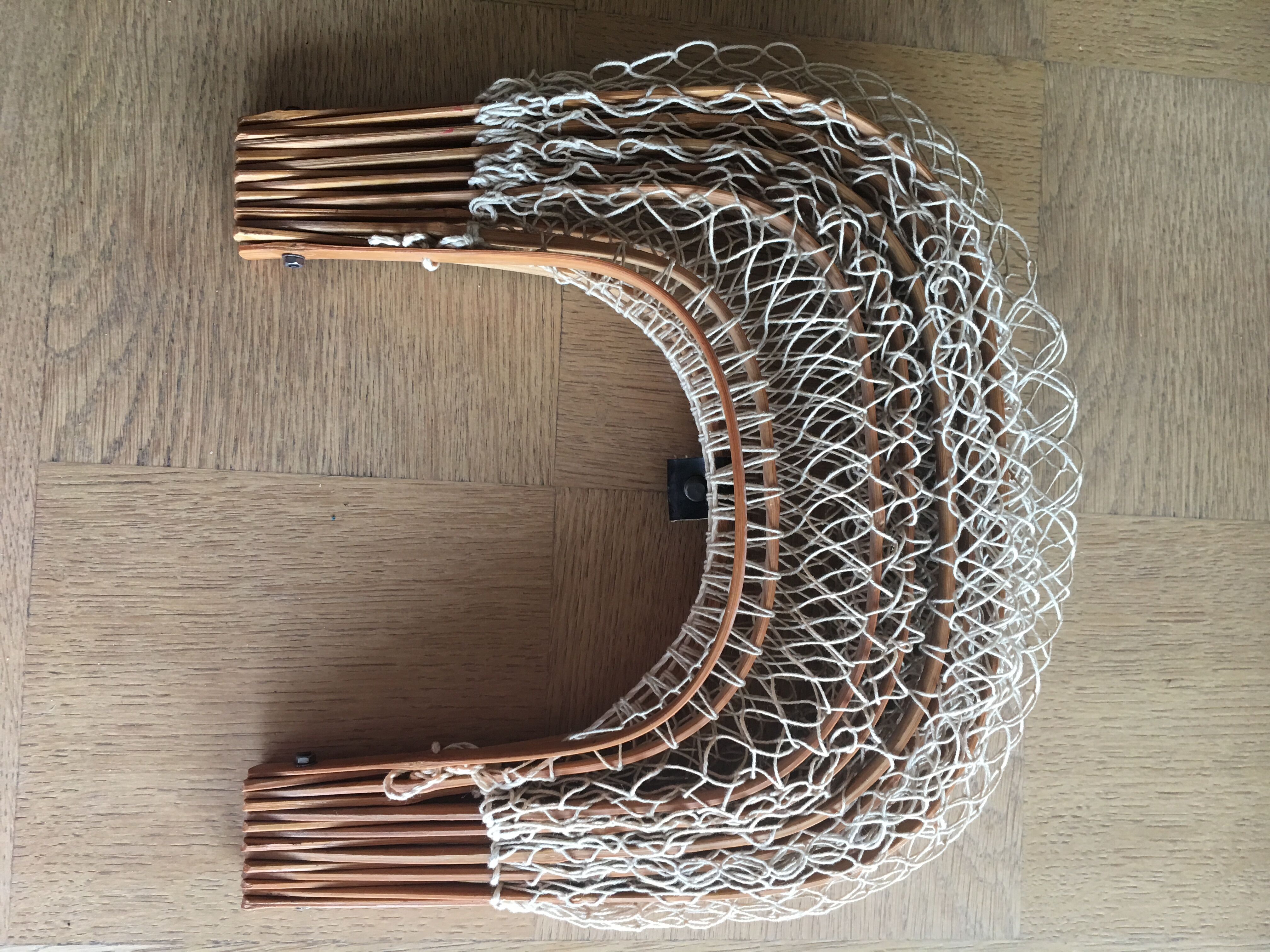 Vintage foldable basket made of bamboo and cotton threads