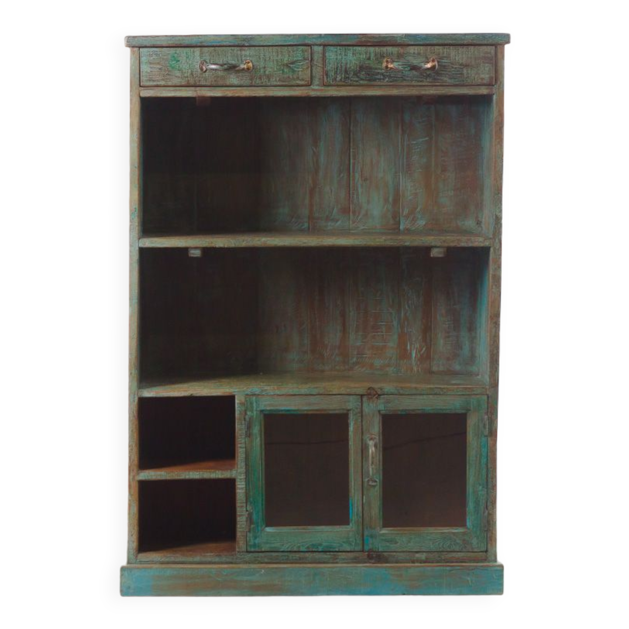 Armoire bibliothèque ouverte en bois vintage