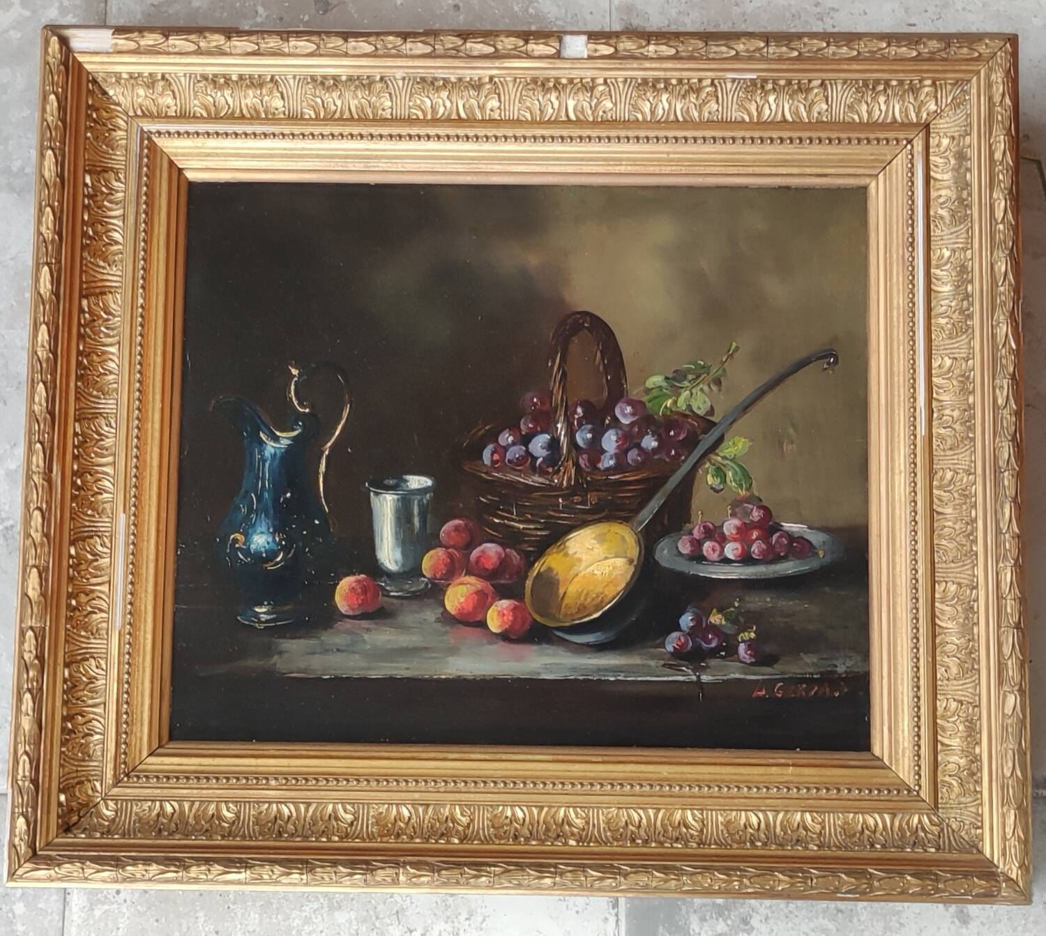 Old Still Life Oil Painting/Golden Frame/19th Century/L.Gervais