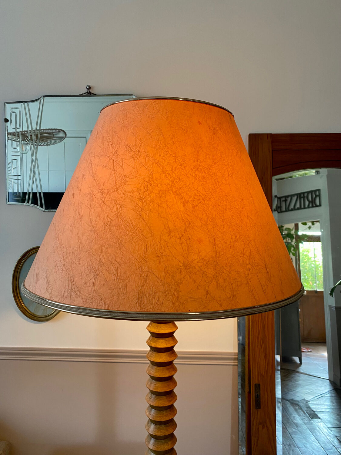 Vintage art deco floor lamp in turned wood