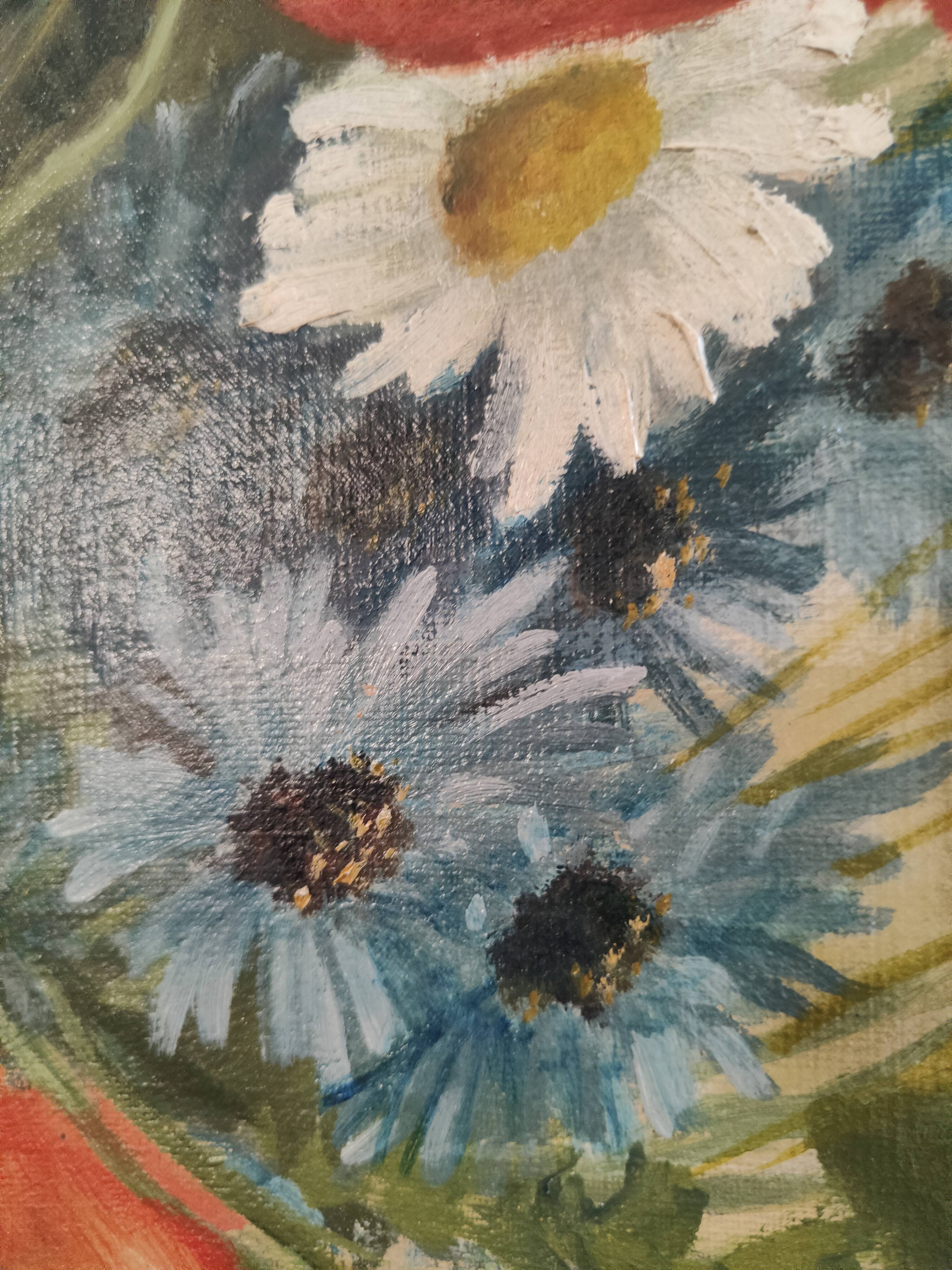 Oil painting on canvas "Country spray with poppies" 1910 signed