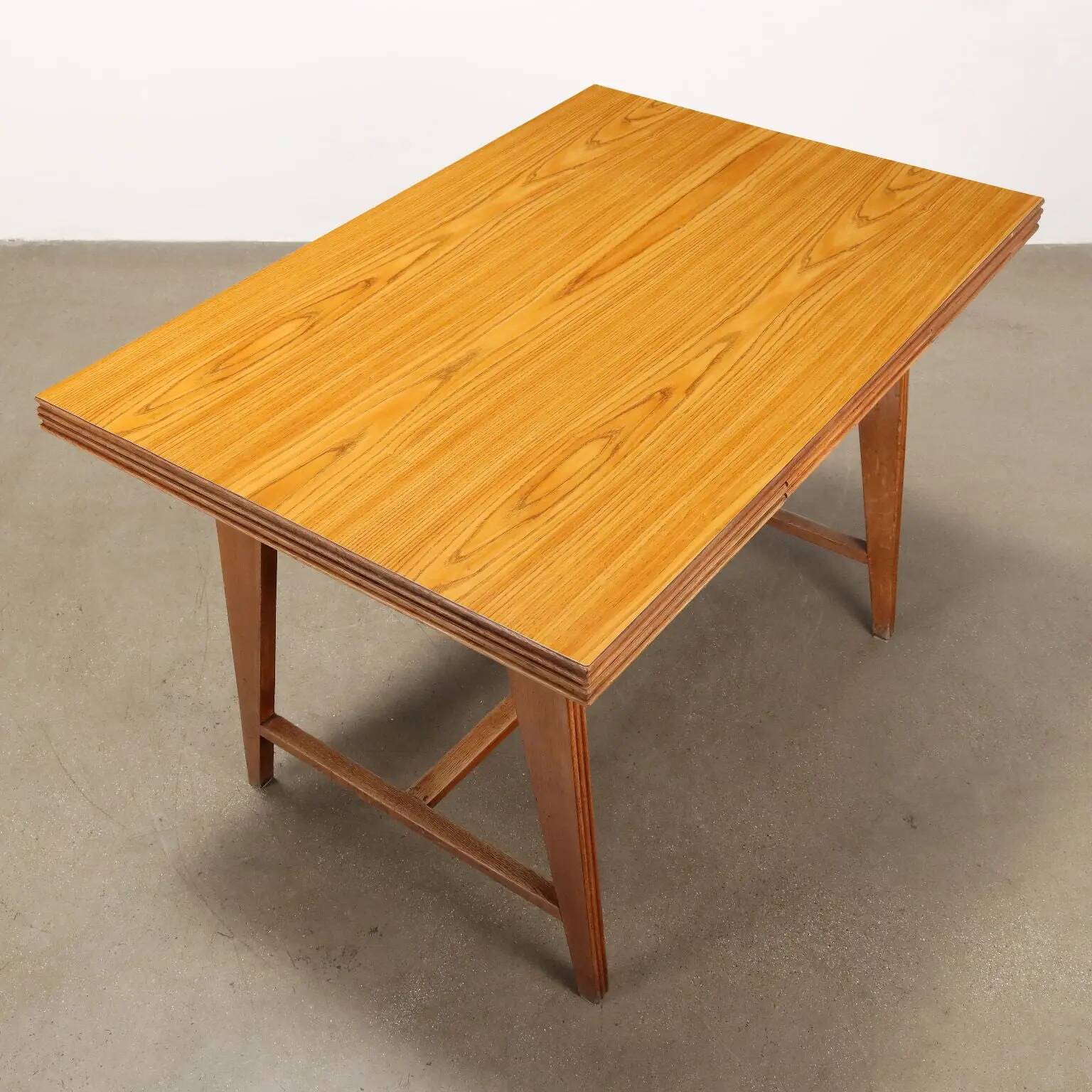 Extendable vintage oak table with laminate top, Italy, 1950s