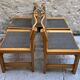 Set of 4 brutalist vintage chairs in solid wood and fabric