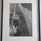Vintage silver gelatin photography study of a reclining nude, signed and framed, 42x52 cm.