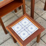 Trio of Danish Nest of Teakwood Table with Ceramic Tops