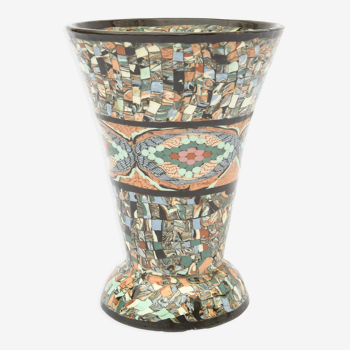 Vase en terre mêlée mosaïquée Jean Gerbino (1876-1966) pour Vallauris